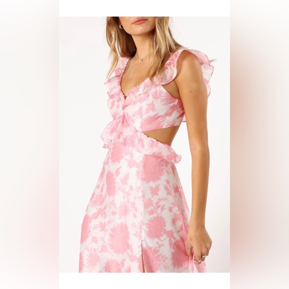 Women's Rori Ruffle Maxi Dress Chic Pink Floral Midi Dress - Picture 3 of 5